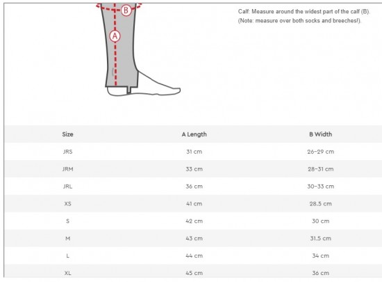 Horze leren chap maattabel